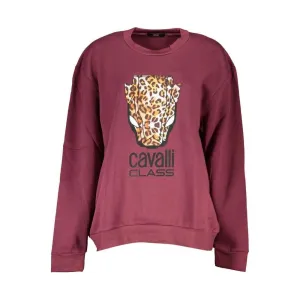 Cavalli Class Elegant Purple Crew Neck Fleece Sweatshirt