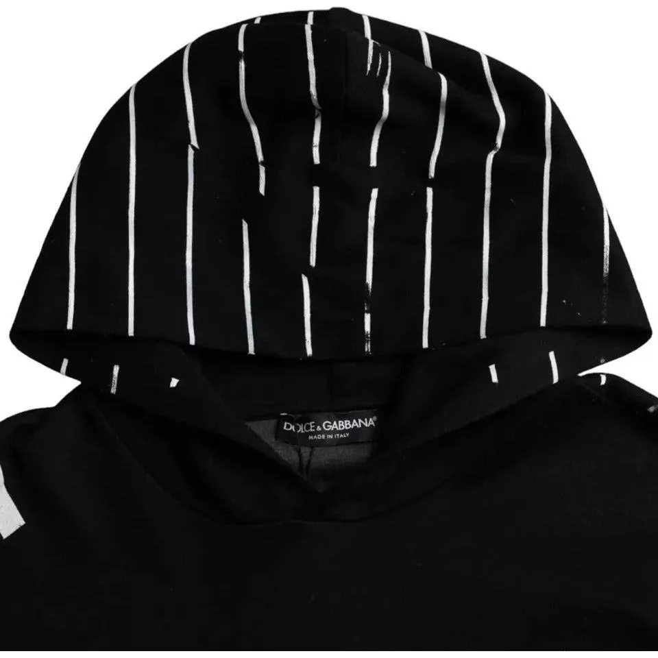 Dolce & Gabbana Black White Stripes Logo Hooded Sweater