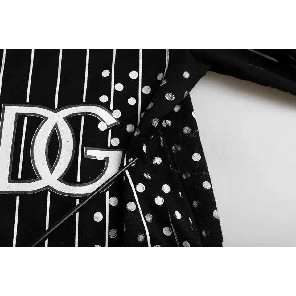 Dolce & Gabbana Black White Stripes Logo Hooded Sweater