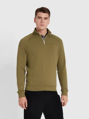 FARAH Jim Organic Cotton Quarter Zip Sweatshirt In Farah Khaki Marl