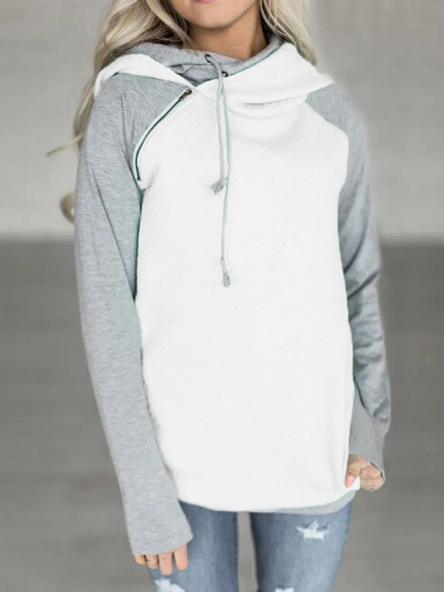 Fashion Casual Color Block Hooded Sweatshirt