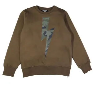 Neil Barrett Kids Khaki Thunderbolt Logo Print Sweatshirt